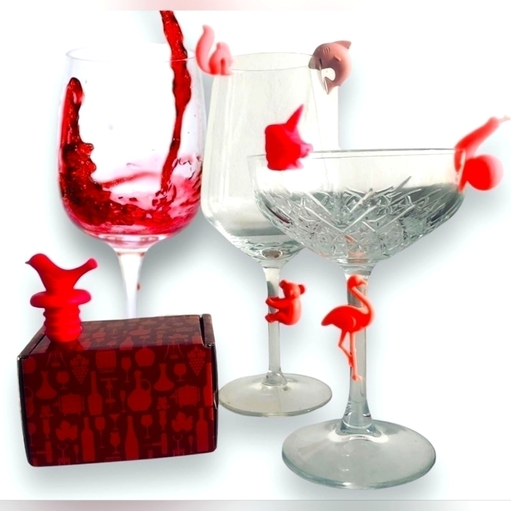Wine Glass Charms with Gift Box and Bottle Stopper.